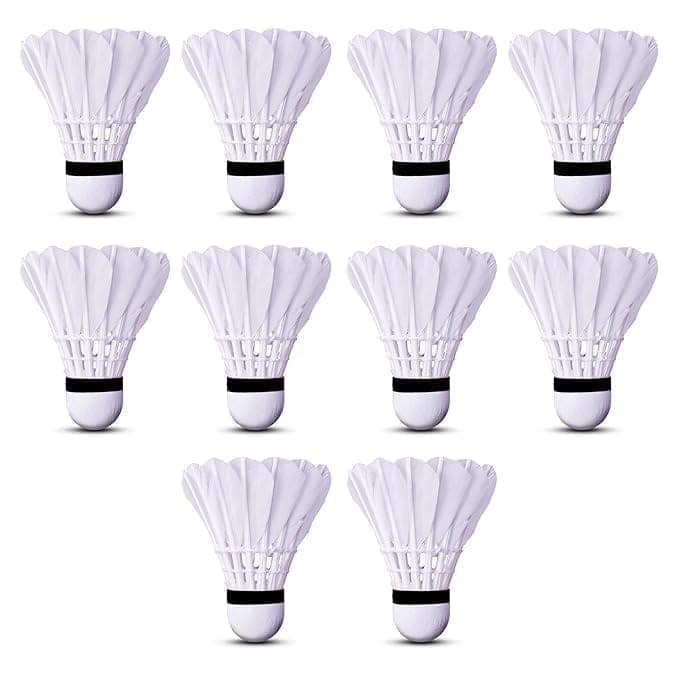 TEKNAXO | 10-PCS Shuttle Cocks (White) | Feather Shuttle Combo Pack of 10 shuttles,Outdoor & Indoor Badminton Sports Pack of 1 (10-pcs)