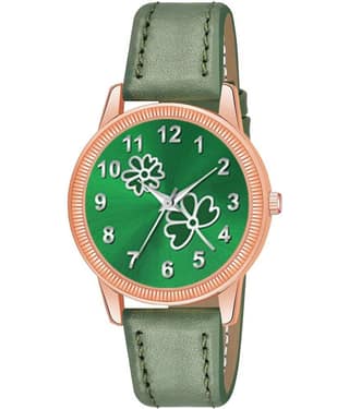 KIARVI GALLERY Green Leather Analog Womens Watch