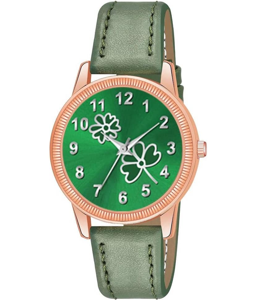KIARVI GALLERY Green Leather Analog Womens Watch
