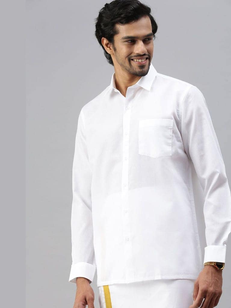 Mens Poly Cotton Full Sleeves White Shirt Expert view 2