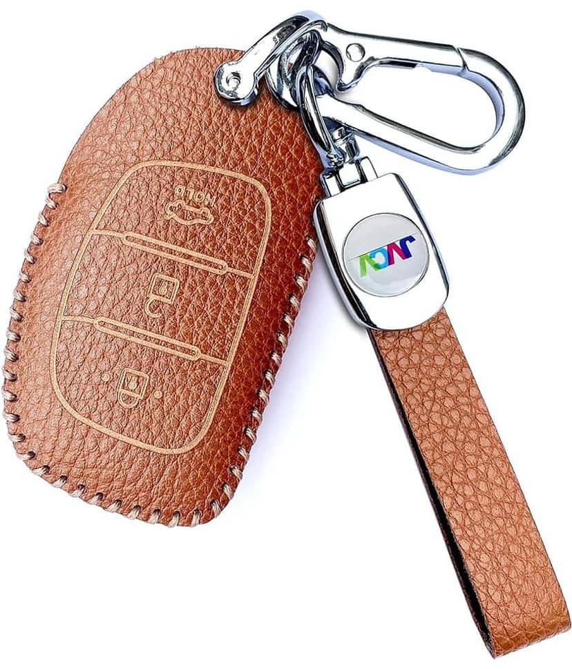 Soft Handmade Lychee Pattern Leather Key Cover Compatible with Hyundai Creta, i10 Grand, i20 Elite, i20 Active, Xcent, Verna 4s, Tucson, Elantra, Grand i10 Nios 3 Button Smart Key