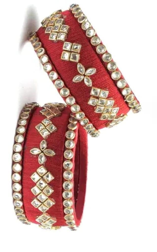 Red and White Kundan Bangles Set for Women - Perfect for Weddings and Festivals view 2