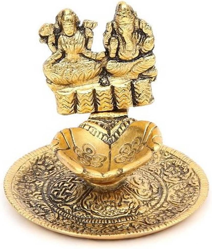 Fashion Bizz Metal Laxmi Ganesh Diya For Home Aluminium 7.6 Inch Table Diya