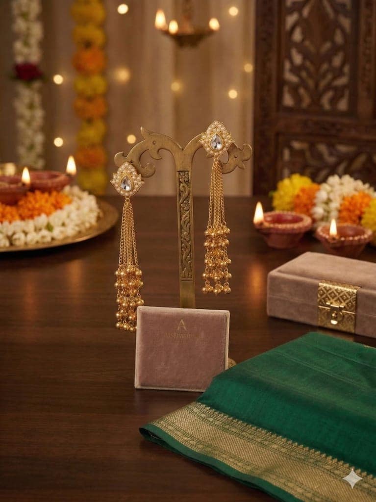 Gold Plated - Traditional Jhumka Earrings for Women | Antique Temple Design Long Dangler Earrings view 5