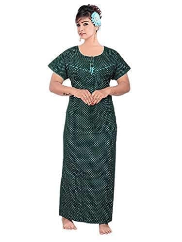 VALENCIA SLEEPWEAR Women Printed Pure Cotton Nighty Night Gown Maxi l/XL Blue