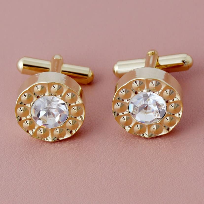 LUCKY JEWELLERY Unique White Color Golden Plated Formal Wedding Shirt, Suit, Blazer Cufflinks Pair Set for Men.(218-M4C4-S3104)