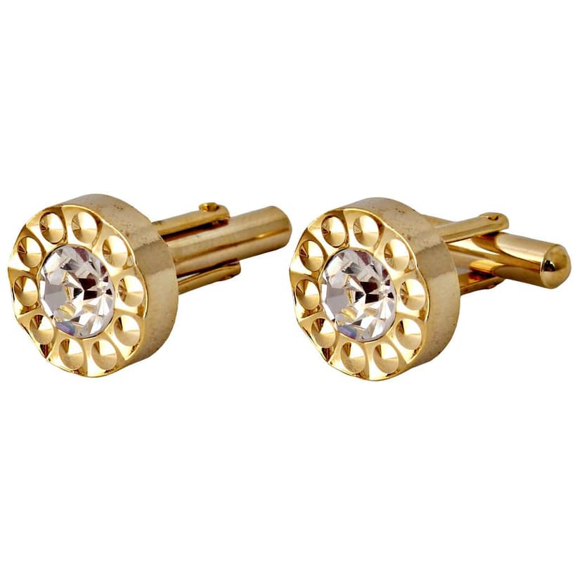 LUCKY JEWELLERY Unique White Color Golden Plated Formal Wedding Shirt, Suit, Blazer Cufflinks Pair Set for Men.(218-M4C4-S3104) view 2