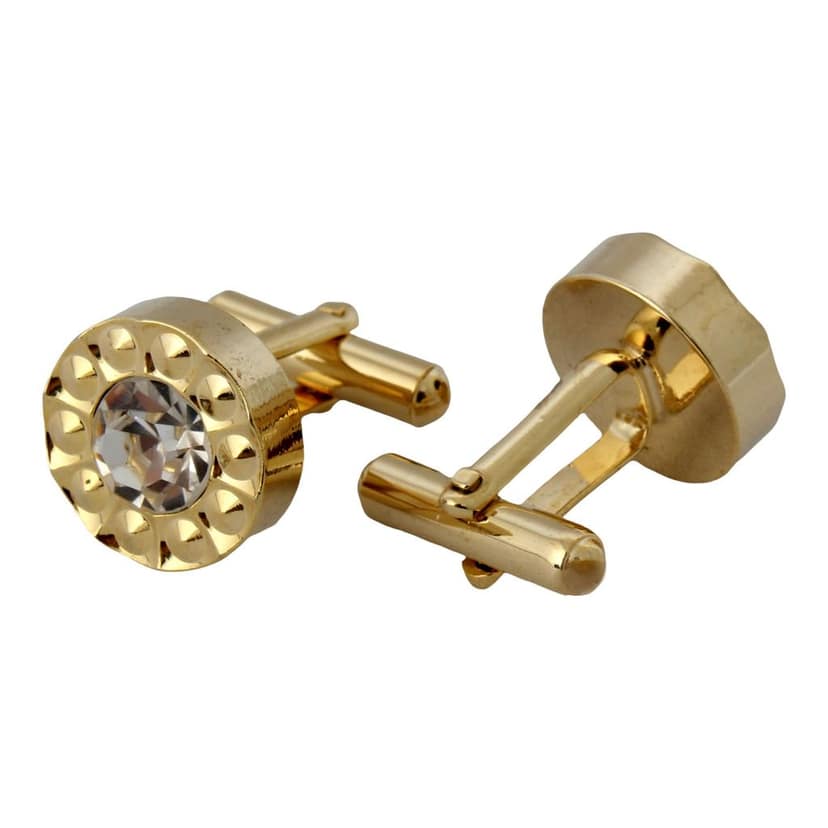 LUCKY JEWELLERY Unique White Color Golden Plated Formal Wedding Shirt, Suit, Blazer Cufflinks Pair Set for Men.(218-M4C4-S3104) view 3