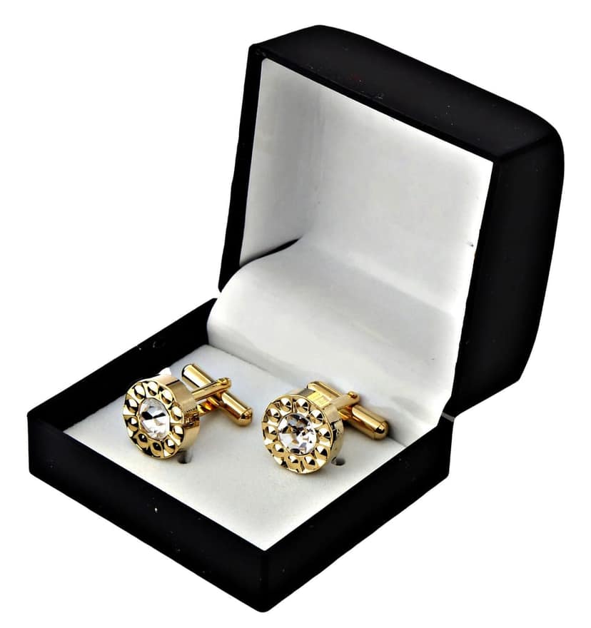 LUCKY JEWELLERY Unique White Color Golden Plated Formal Wedding Shirt, Suit, Blazer Cufflinks Pair Set for Men.(218-M4C4-S3104) view 4