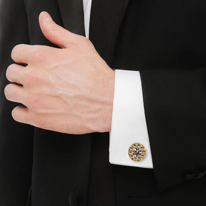 LUCKY JEWELLERY Unique White Color Golden Plated Formal Wedding Shirt, Suit, Blazer Cufflinks Pair Set for Men.(218-M4C4-S3104) view 5