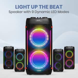 Portronics Iron Beats IV 250W Party Speaker with Dual 6" Subwoofer, Upto 4 Hours Playtime, RGB LED Lights, Wireless Karaoke Mic, Treble/Bass Adjustment, Echo Control, Remote Control(Black)