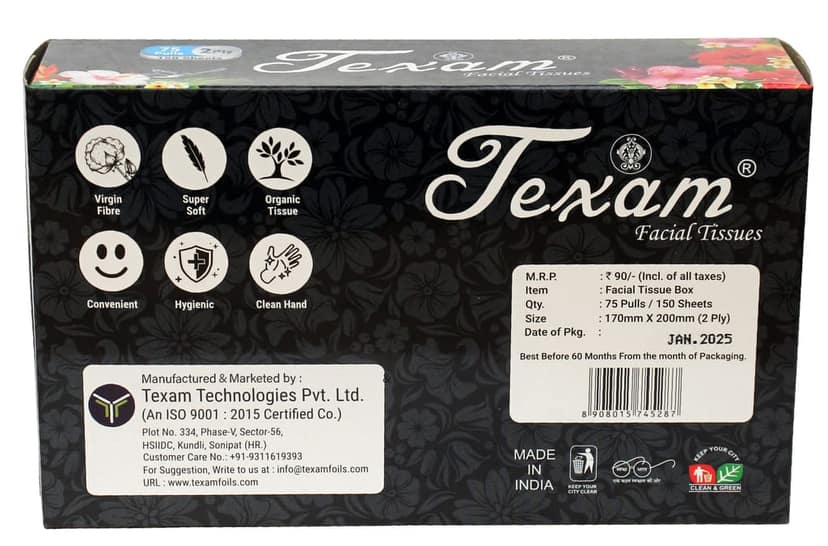 Texam 2 - Ply Facial Tissue Soft Pack – 100 Pulls (Pack of 5) | 100% Virgin Pulp | For Home, Office and Travel view 3