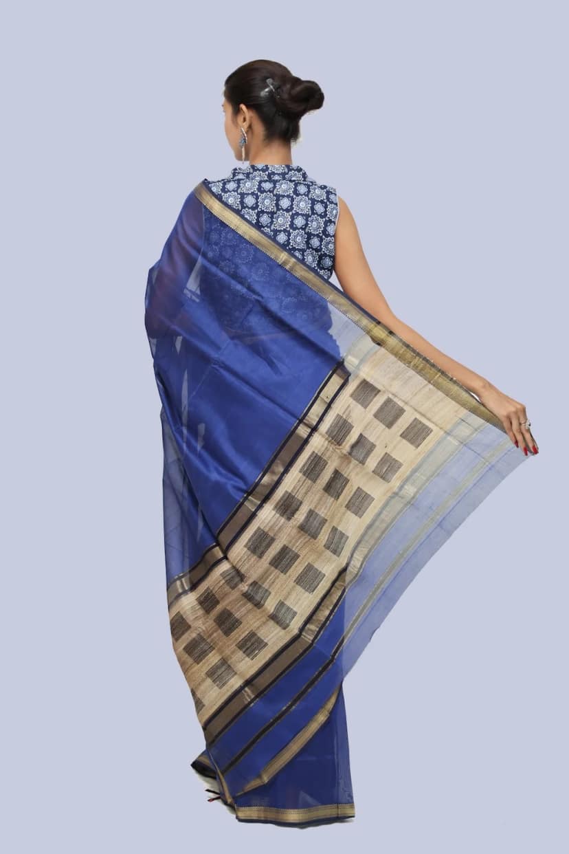 Royal Blue handloom Saree with Tassels view 4