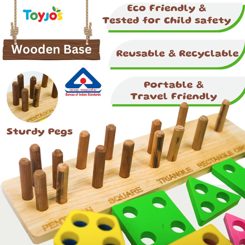 TOYJOS Kids Wooden Pattern Block Educational Toy Set | Angle Geometric Shape Sorter and Stacking Learning Puzzle Games | Birthday Gifts for Preschoolers, Boys and Girls (Multicolor, Ages 1-5 Years) view 2