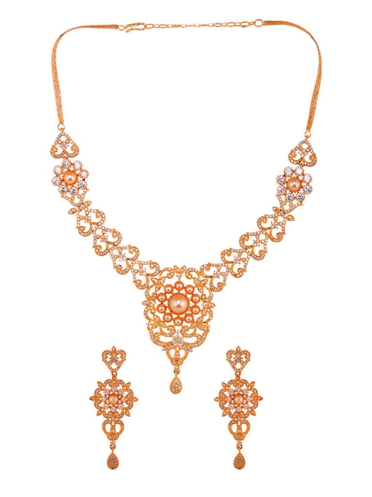 Gold Plated Designer Necklace Gold Pearl drops Earrings Set view 4