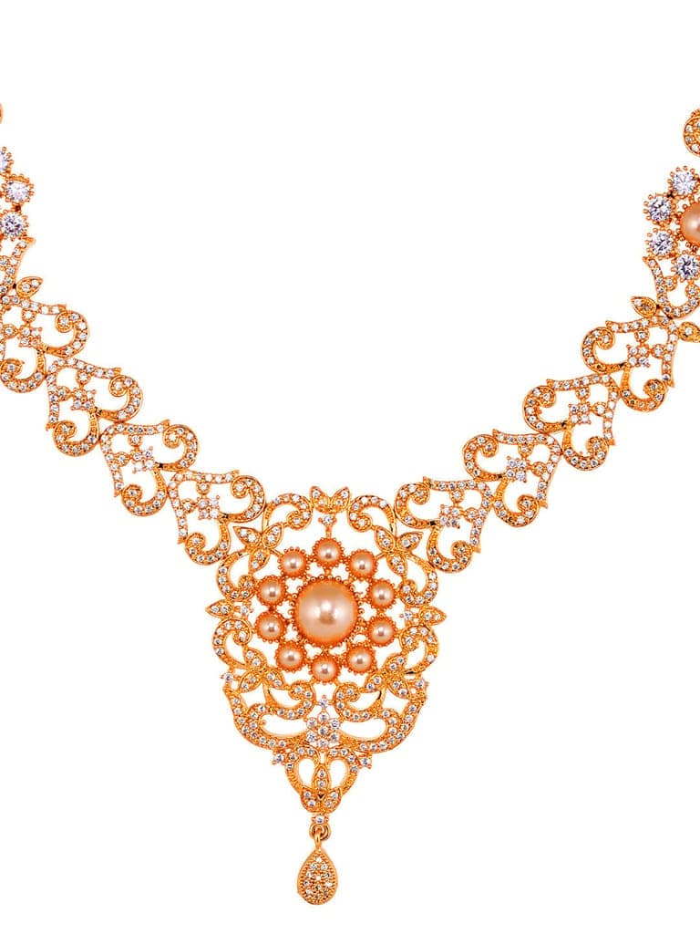 Gold Plated Designer Necklace Gold Pearl drops Earrings Set view 5