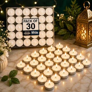 ESP tea light candles 30 Candles 2 hour Burning Smokeless Candle (White, Pack of 30)