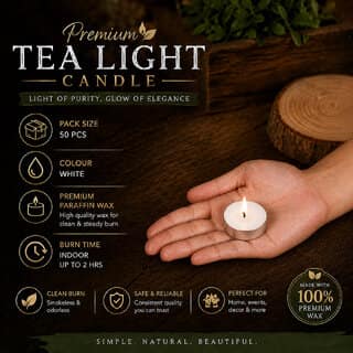 ESP tea light candles 30 Candles 2 hour Burning Smokeless Candle (White, Pack of 30) view 2