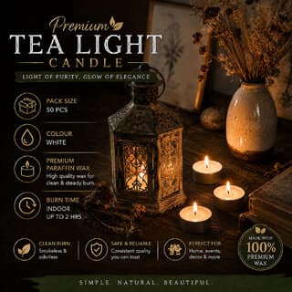 ESP tea light candles 30 Candles 2 hour Burning Smokeless Candle (White, Pack of 30) view 4