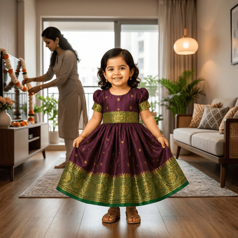 LUSTER Baby-Girls Knee Length Silk Satin Frock (Month 0-6, 6-12, 12-18) (3-6 Months, Wine) view 3