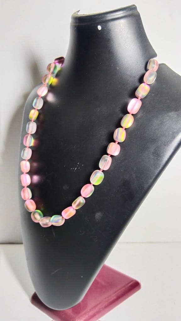 Pink Aurora Borealis Glass Beaded Necklace view 2