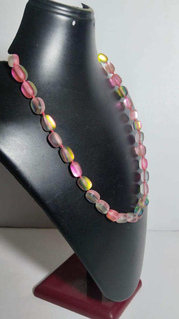 Pink Aurora Borealis Glass Beaded Necklace view 3