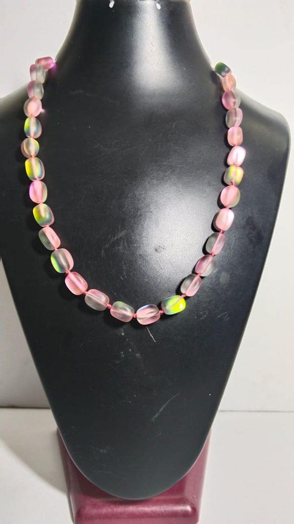 Pink Aurora Borealis Glass Beaded Necklace view 4