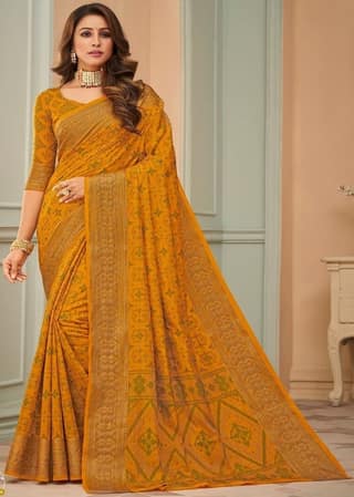 Woven Art Silk Saree in Mustard