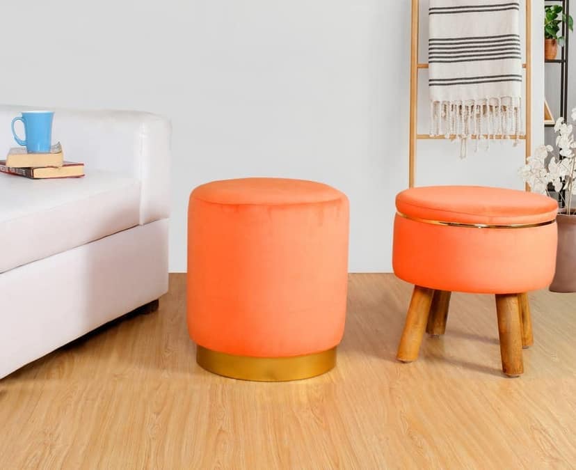 ShadowKart Ottoman Pouffes Sitting Stool for Living Room Furniture Wooden Footstools Puff Mudda Footrest Pouff for Office Home Decor, Combo