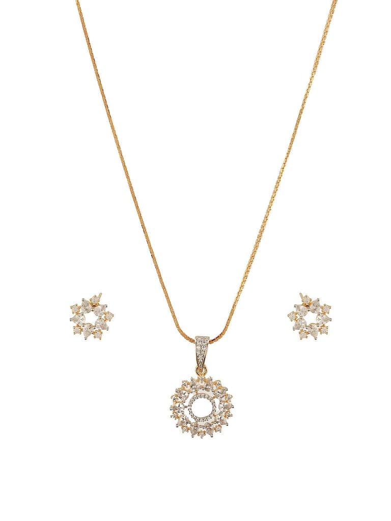 Gold Toned Cubic Zircon Studded Halo Designer Minimal Locket Pendant Jewellery Set view 6