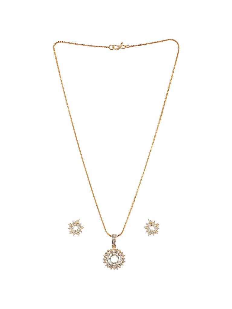 Gold Toned Cubic Zircon Studded Halo Designer Minimal Locket Pendant Jewellery Set view 7
