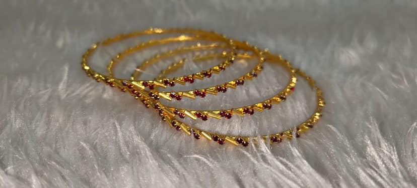 Gold Plated Bangle Set with Red Stones