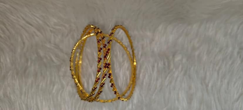 Gold Plated Bangle Set with Red Stones view 3