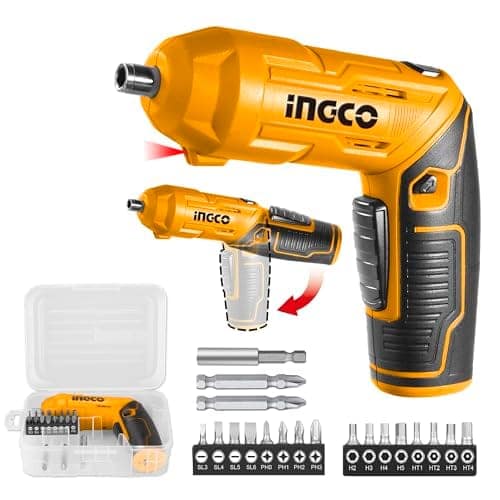 INGCO 4V Electric Cordless Screwdriver, Rechargeable Power Drill Driver Set, 4 N.m Max Torque, 240RPM, With Tool Box view 2