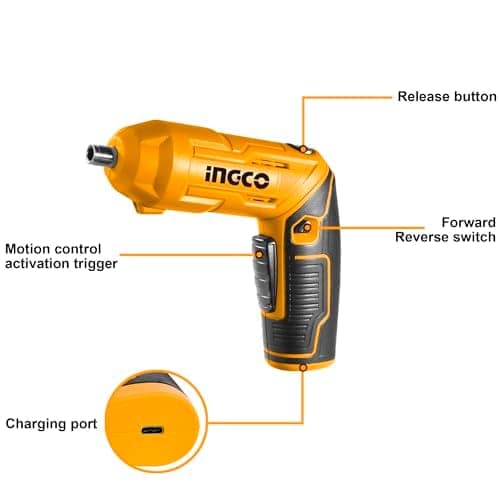 INGCO 4V Electric Cordless Screwdriver, Rechargeable Power Drill Driver Set, 4 N.m Max Torque, 240RPM, With Tool Box view 3
