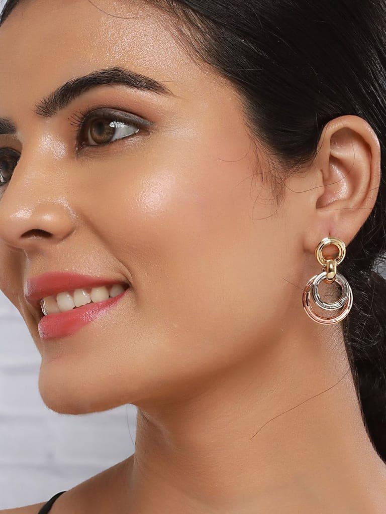 Anti-Tarnish Rose Gold 3 Toned Circular Hoops Drop Earrings