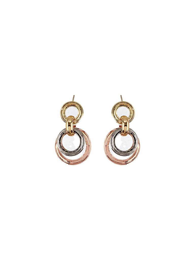 Anti-Tarnish Rose Gold 3 Toned Circular Hoops Drop Earrings view 2