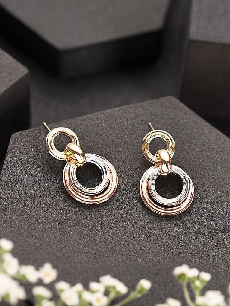 Anti-Tarnish Rose Gold 3 Toned Circular Hoops Drop Earrings view 9