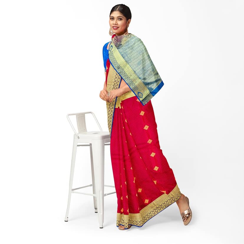 Red Color Small Diamond Shape Butta Saree with Unstitched Blouse view 2