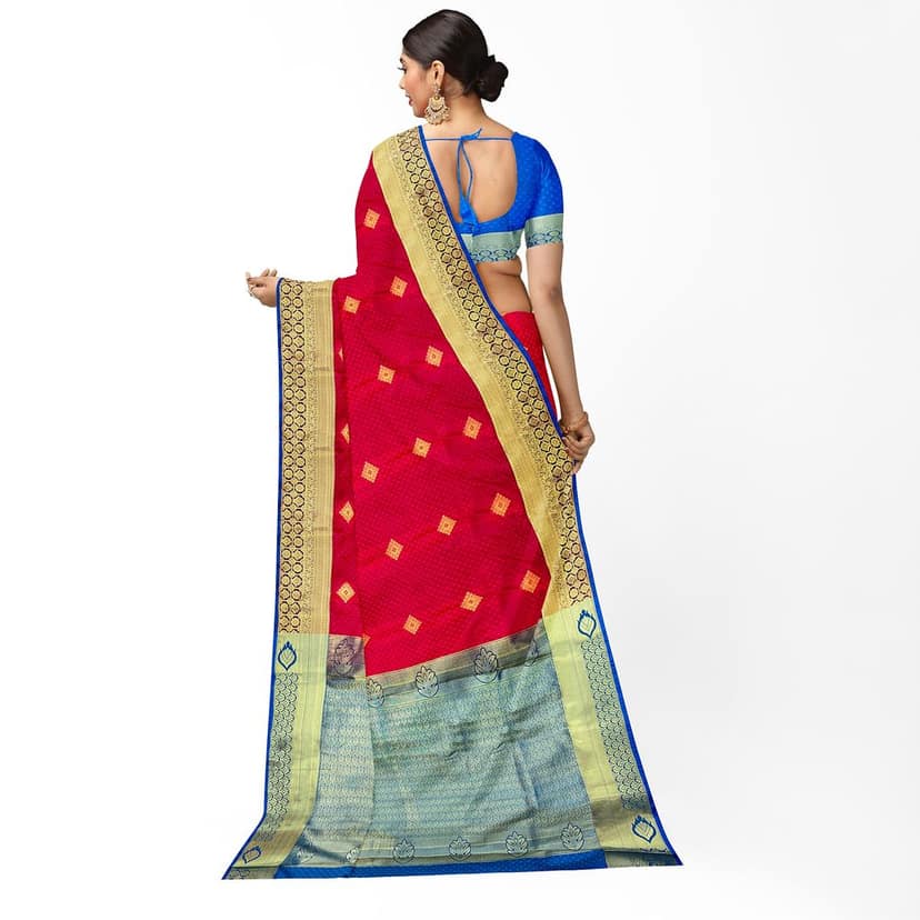 Red Color Small Diamond Shape Butta Saree with Unstitched Blouse view 3