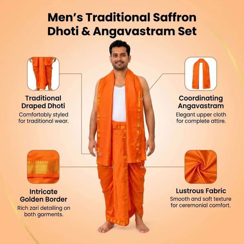 Mom and Me Men Free size Dhoti/Pancha/Dhotar Ready-to-Wear Indian Traditional Ethnic Comfortable soft Silk fabric Special for Weddings, Festivals, Ganpati and satyanarayan puja Quick wear (Yellow) view 4