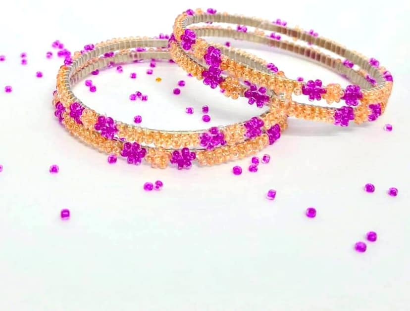 Pink FSH Flowers Bead Work (4 ps) view 2