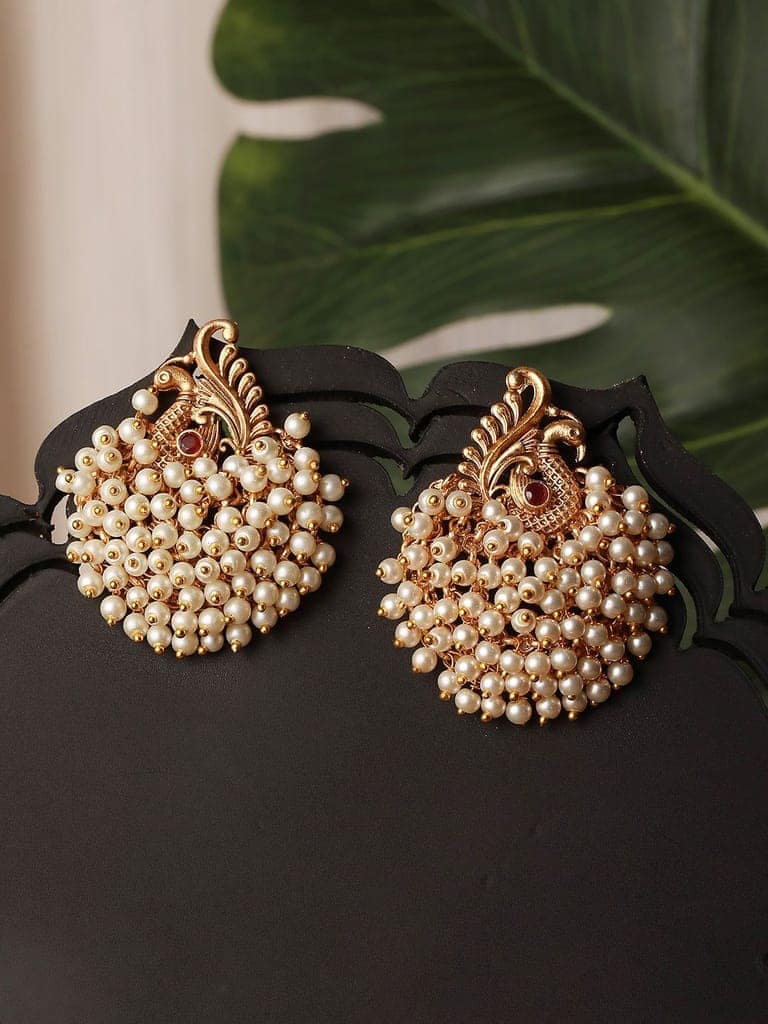 Gold Plated Pearl Beaded Peacock Temple Studds Earring view 2