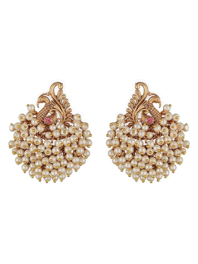 Gold Plated Pearl Beaded Peacock Temple Studds Earring view 4