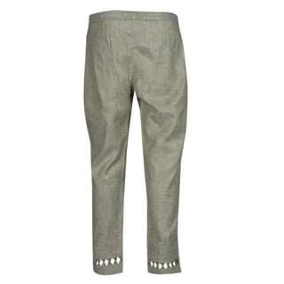 Light Green Cotton Blend Regular Fit Palazzo Pants with Cut-Out Hem for Women