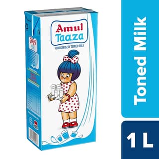 Amul Taaza Homogenised Toned Milk, 1 L Carton