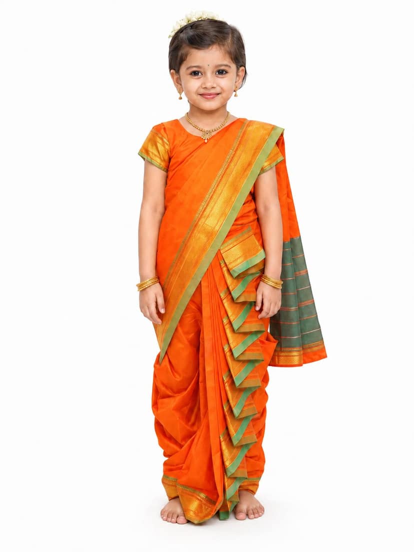 Mom and Me Nauvari Saree - Ready-to-Wear Traditional Maharashtrian Saree for Girls