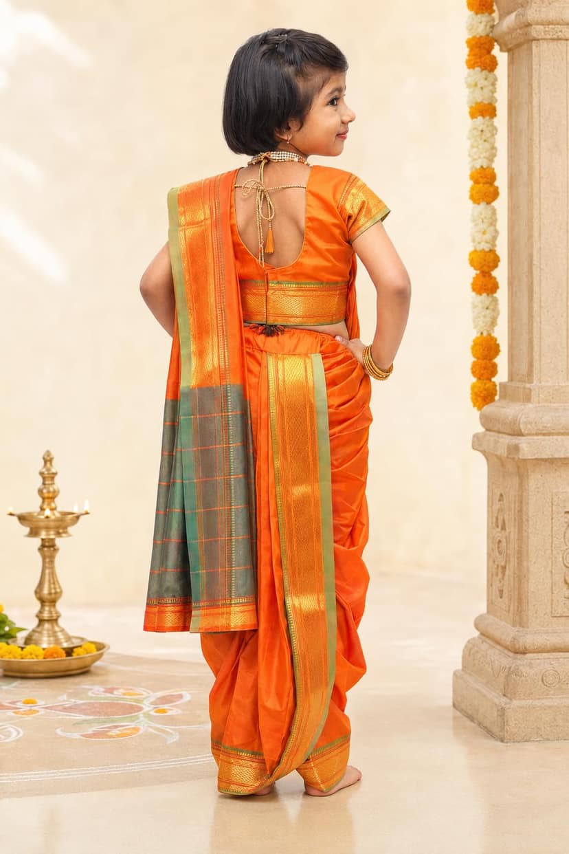 Mom and Me Nauvari Saree - Ready-to-Wear Traditional Maharashtrian Saree for Girls view 2