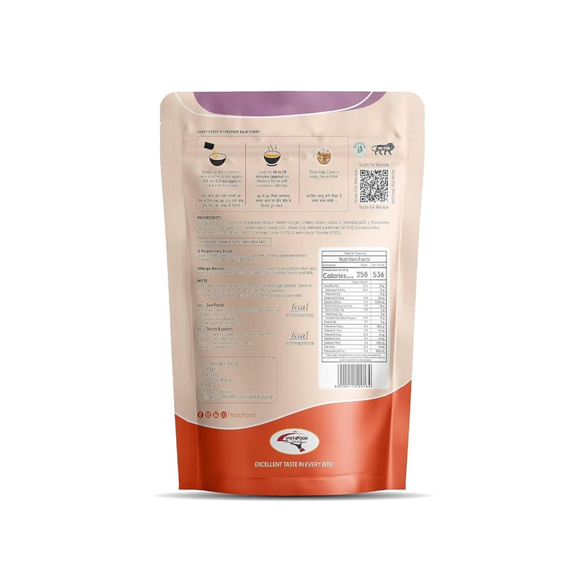 INSTAFOOD Kaju Curry | Ready to Eat & Cook Meal | 3-4 Servings | After Cooking Gets 450 gm to Serve | Zip Lock Packaging | Vegetarian Meal | Easy to Make Food|Just Add Milk and Cook, 150 gm view 2