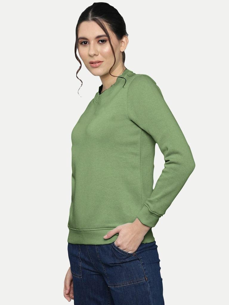 Women Solid Olive Pullover view 2